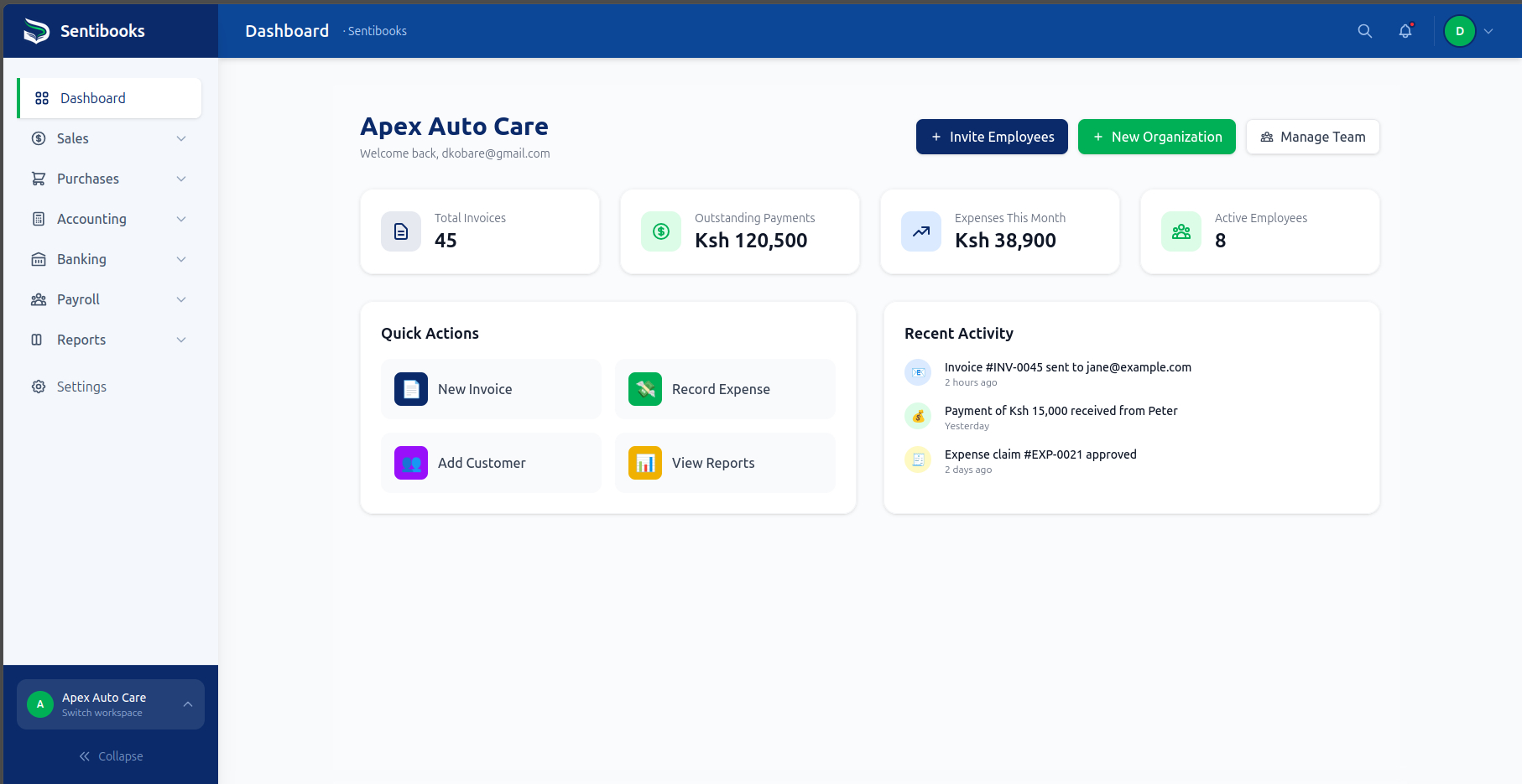 Sentibooks desktop view